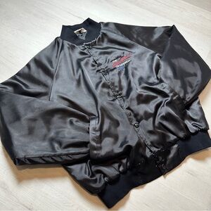 Men's Black Satin Bomber Cheverlot Heartbeat of America 80s Jacket